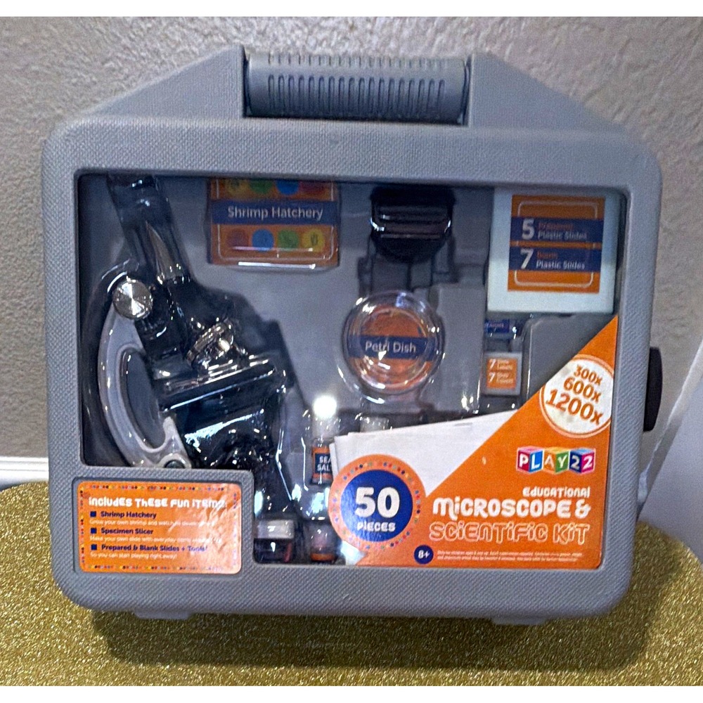 PLAY22 Educational Microscope & Scientific Kit 50pc 300x 600x 1200x Age 8+